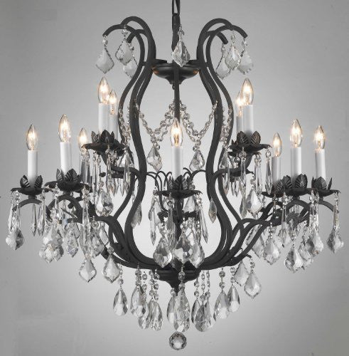 Wrought Iron Crystal Chandelier H30" X W28" - A113-3034/8+4