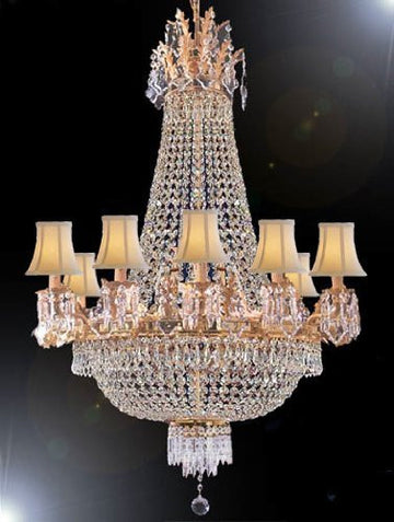 French Empire Empress Crystal (Tm) Chandelier H40" X W30" With Shades - A500-Sc/1280/10+5-Whiteshades