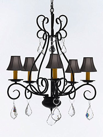 Wrought Iron Chandelier Crystal Lighting Empress Crystal (Tm) Chandeliers With Black Shades H25.5" W25.5" - P7-B7/Sc/Blackshades/441/5