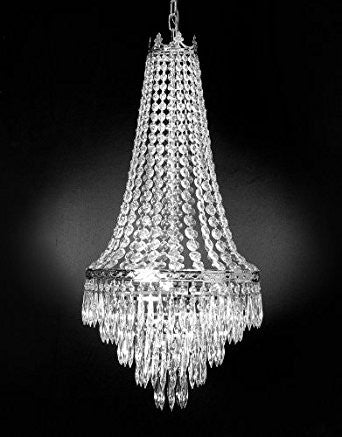 French Empire Crystal Chandelier Chandeliers Lighting SILVER H30 X Wd17 4 Lights Empire - J10-CS/864/4