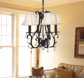 New WROUGHT IRON CRYSTAL CHANDELIER W/ SHADES H15" X W18" - GO-A7-CLEAR/406/4