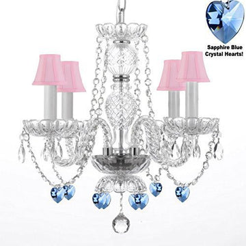 Chandelier Lighting W/ Crystal Pink Shades & Hearts H 17" - Perfect For Kid'S And Girls Bedroom W 17" - J10-B85/Pinkshades/26098/4