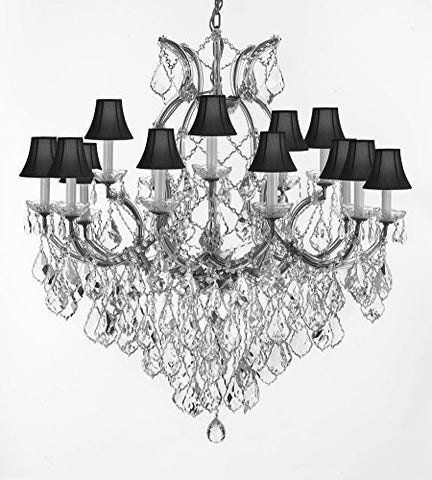 Maria Theresa Chandelier Crystal Lighting Fixture Pendant Ceiling Lamp For Dining Room Entryway Living Room Dressed With Large Luxe Diamond Cut Crystals H38" X W37" With Blackshades - A500-B90/Silver/Blackshades/21510/15+1Dc