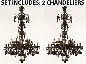 Set Of 2 - Jet Black Crystal Chandelier Lighting H48" X W32" - 2Ea-Black/590/15