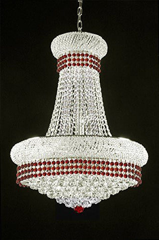 French Empire Crystal Chandelier Chandeliers Lighting Trimmed With Ruby Red Crystal Good For Dining Room Foyer Entryway Family Room And More H32" X W24" - A500-Silver/B74/542/15