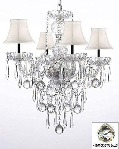 All Crystal Chandelier Lighting Chandeliers W/ 40MM Crystal Balls & Crystal ICICLES w/Chrome Sleeves - J10-B43/WHITESHADES/B29/3/26098/4