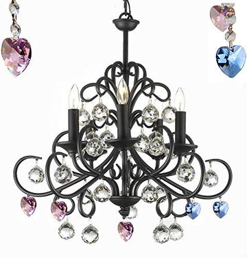 Bellora Crystal Wrought Iron Chandelier Chandeliers Lighting Empress Crystal (Tm) With Faceted Crystal Balls Blue And Pink Hearts H22" W20" - J10-B85/B21/26070/5