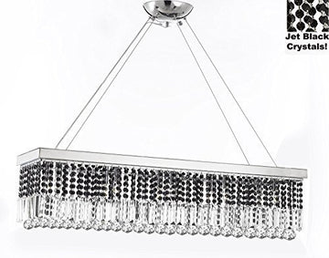10 Light 40" Contemporary Crystal Chandelier Rectangular Chandeliers Lighting -Trimmed With Jet Black Crystal - G902-B87/1120/10