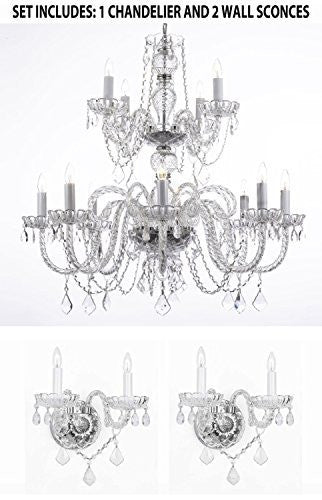 Three Piece Lighting Set - Crystal Chandelier H30" X W28" And 2 Wall Sconces - 1Ea 26048/8+4 + 2Ea B12/2/386