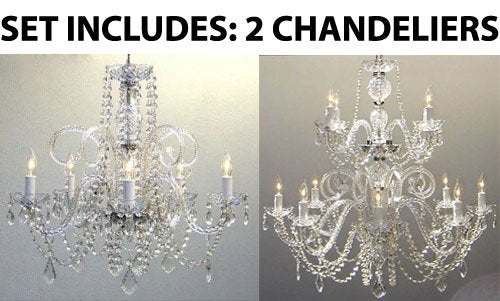 Set of 2-1 Empress Crystal (tm) Chandelier Chandeliers Lighting H25 x W24 and 1 Authentic All Crystal Chandelier Lighting Chandeliers H30 X W28 - 1EA A46-385/5 + 1EA J10-26048/8+4