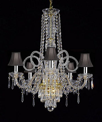 New Crystal Chandelier Murano Venetian Style Chandeliers Lighting w/Chrome Sleeves! 24"X28" With Black Shades! - CJD-B43/G46-BLACKSHADES/Gold/20048/5