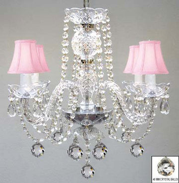 Murano Venetian Style All Crystal Chandelier W/ Crystal Balls And Pink Shades - J10-B6/Pinkshades/26098/4