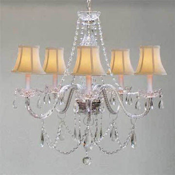 Swarovski Crystal Trimmed Chandelier Murano Venetian Style Chandelierlighting & White ShadesW24" X H25" - 46-Shades/380/5Sw