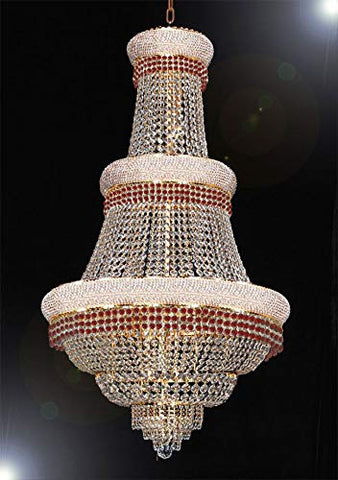 French Empire Crystal Chandelier Chandeliers Moroccan Style Lighting Trimmed with Ruby Red Crystal! Good for Dining Room, Foyer, Entryway, Family Room and More! H50" X W30" - A500-B74/CG/448/21