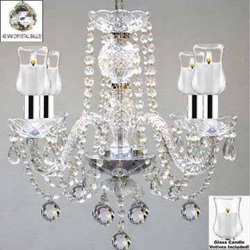 Crystal Chandelier Lighting W/Candle Votives w/Chrome Sleeves! H17" W17" - For Indoor/Outdoor Use! Great for Outdoor Events, Hang from Trees/Gazebo / Pergola/Porch / Patio/Tent ! - J10-B43/B31/B6/26098/4