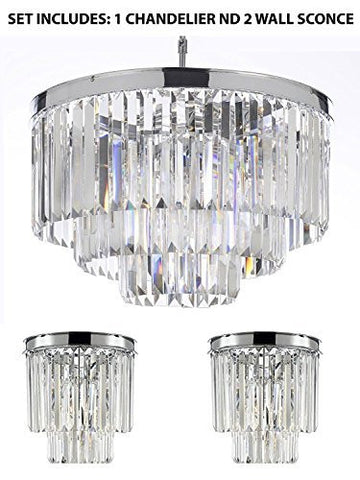 Set Of 3: 2 Palladium Empress Crystal (Tm) Glass Fringe 3-Tier Light Chrome Finish H 21.5" W 19.75" & 2 Palladium Empress Crystal (Tm) Glass Fringe 2-Tier Wall Sconce Lighting Chrome Finish W 13" X H 15 X D 6 - 1Ea 2164/9 + 2Ea 3/2164/Wallsconce