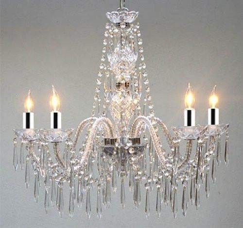 Murano Venetian Style All Crystal Chandelier w/Chrome Sleeves H25" x W24" - GO-B43/A46-U/384/5