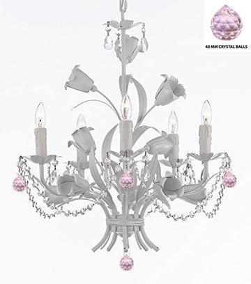 White Wrought Iron Floral Chandelier Empress Crystal (Tm) Flower Chandeliers Lighting H23" X W19" - J10-B76/B52/White/325/5