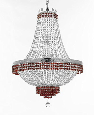 French Empire Crystal Chandelier Chandeliers Lighting Trimmed With Ruby Red Crystal Good For Dining Room Foyer Entryway Family Room And More H36" W30" - A500-B74/Cs/870/14