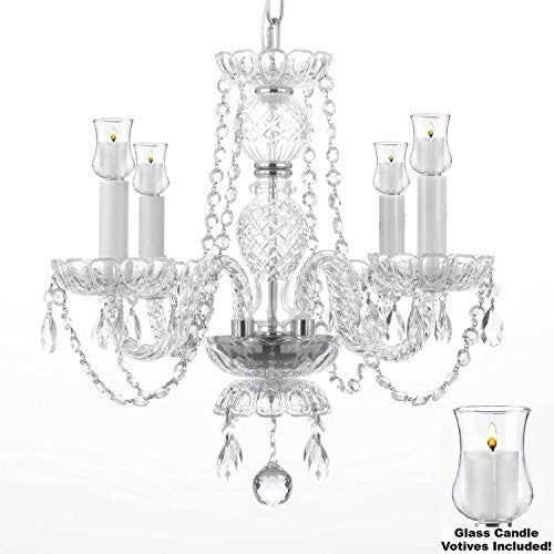 Crystal Chandelier W/ Candle Votives H 17" X W 17"- For Indoor / Outdoor Use Great For Outdoor Events Hang From Trees / Gazebo / Pergola / Porch / Patio / Tent - J10-B31/26098/4