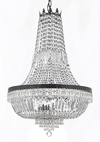 French Empire Crystal Chandelier Lighting With Dark Antique Finish Great for the Dining Room, Foyer, Entry Way, Living Room H36"X W30" - A500-B8/CB/870/14