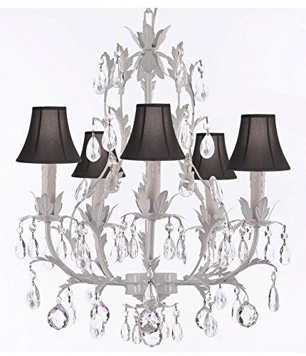 White Wrought Iron Floral Chandelier Lighting W/ Crystal Balls And Shades - J10-Sc/Blackshade/B6/White/26016/5
