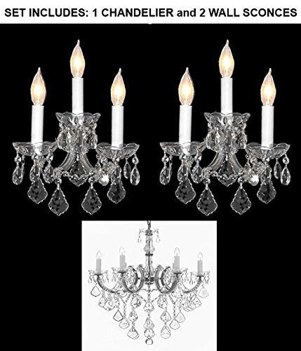 Set Of 3 - 1 Maria Theresa Crystal Chandelier Lighting H 30" W 22" And 2 Wall Sconce Crystal Lighting H14" x W11.5" Trimmed With Spectra (Tm) Crystal - Reliable Crystal Quality By Swarovski - 1Ea-B12/Cs/26067/6 + 2Ea-Cs/2813/3-Sw