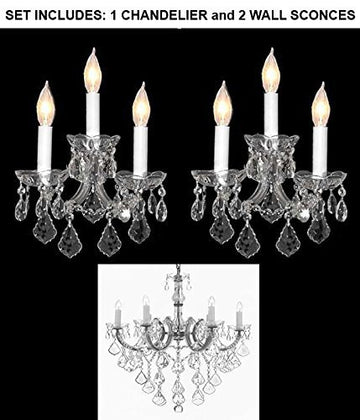 Set Of 3 - 1 Maria Theresa Crystal Lighting Chandeliers H 30" W 22" And 2 Maria Theresa Wall Sconce Crystal Lighting H14" x W11.5" - 1Ea-B12/Cs/26067/6+2Ea-Cs/2813/3
