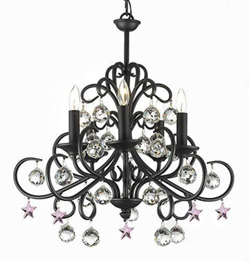 Bellora Crystal Wrought Iron Chandelier Lighting Empress Crystal (Tm) With Faceted Crystal Balls And Pink Stars H 22" W 20" - J10-B38/26070/5