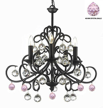 Bellora Crystal Wrought Iron Chandelier Lighting Empress Crystal (Tm) With Faceted Crystal Balls And Pink Balls H 22" W 20" - J10-B76/26070/5