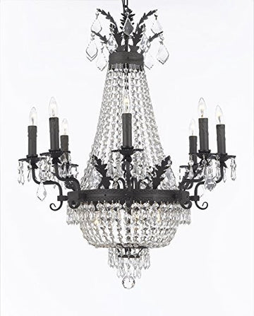 Swarovski Crystal Trimmed Chandelier French Empire Crystal Chandelier Lighting Chandeliers H32" X W25" With Dark Antique Finish - A500-B88/1280/8+4Sw