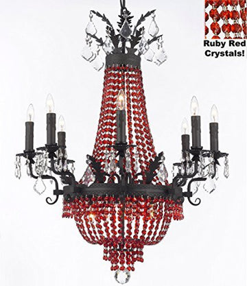 Moroccan Style French Empire Crystal Chandelier Chandeliers H32" W25" - Dressed With Ruby Red Crystals Perfect For Dining Room / Entryway / Foyer / Living Room With Dark Antique Finish - A500-B81/B88/1280/8+4