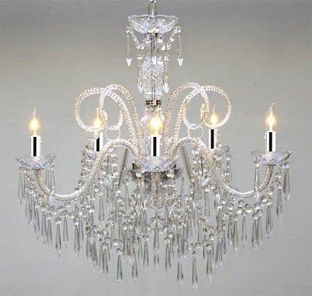 New! Murano Venetian Style All Crystal Chandelier w/Chrome Sleeves! H25" x W24" - A46-B43/U/385/5