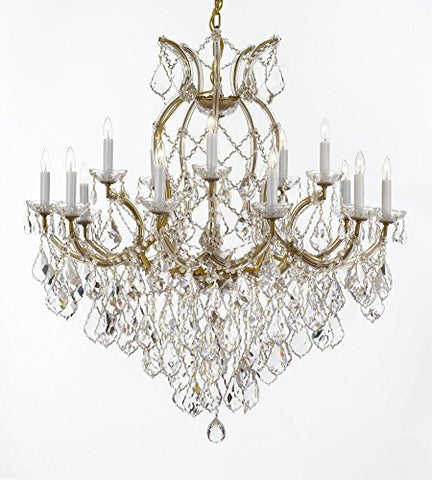 Maria Theresa Chandelier Crystal Lighting Fixture Pendant Ceiling Lamp For Dining Room Entryway Living Room Dressed With Large Luxe Diamond Cut Crystals H38" X W37" - A500-B90/21510/15+1Dc