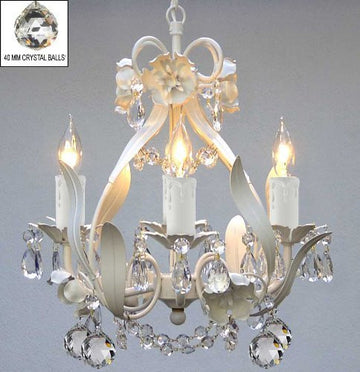 Wrought Iron Floral Chandelier Crystal Flower Chandeliers Lighting With Crystal Balls H15" X W11" - J10-B6/White/26027/4
