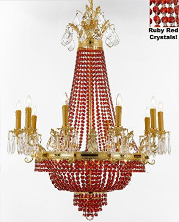 French Empire Crystal Chandelier Chandeliers H40" W30" - Dressed With Ruby Red Crystals Perfect For Dining Room / Entryway / Foyer / Living Room - A500-B81/1280/10+5