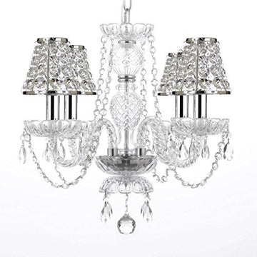 Empress Crystal (Tm) Chandelier Lighting With Chrome Sleeves And Crystal Shades Swag Plug In-Chandelier W/ 14' Feet Of Hanging Chain And Wire - J10-B15/B32/B43/26098/4