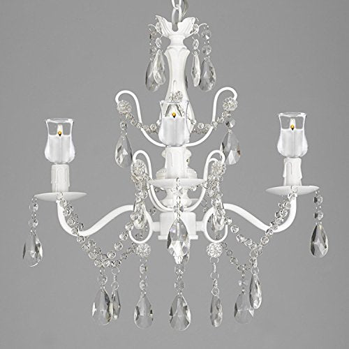Wrought Iron & Crystal 4 Light White Chandelier Lighting W/ Candle Votives For Indoor/Outdoor Use ! Great for Outdoor Events ! Hardwire and Plug In - B31-SCL1490CW