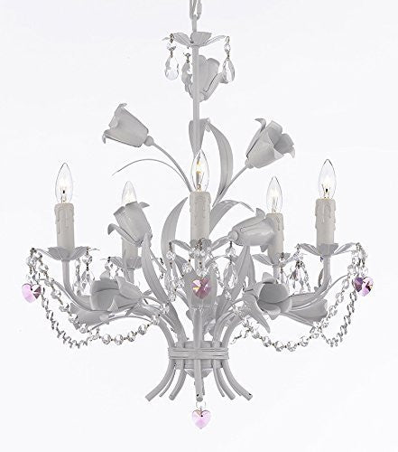 White Wrought Iron Floral Chandelier Empress Crystal (Tm) Flower Chandeliers Lighting H23" X W19" - J10-B21/B52/White/325/5