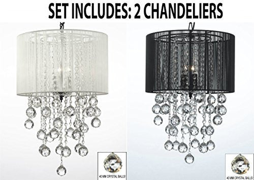 Set Of 2 - 1 White And 1 Black Empress Crystal (Tm) Chandelier W/ Large Shade & Crystal Balls H24" W15" - 1Eab6/White/3/26028/3+ 1Eab6/Black/3/26029/3