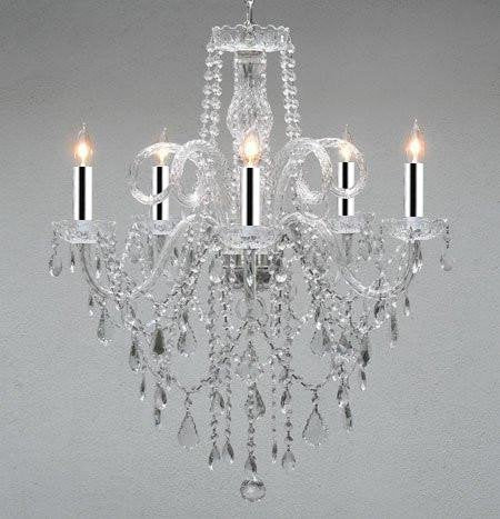 Authentic All Crystal Chandelier Chandeliers w/Chrome Sleeves! H30 X W24 - GO-A46-B43/3/385/5