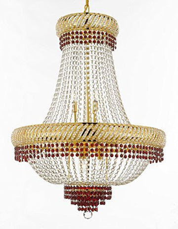 French Empire Crystal Chandelier Chandeliers Lighting Trimmed With Ruby Red Crystal Good For Dining Room Foyer Entryway Family Room And More H26" X W23" - A500-B74/Cg/448/9