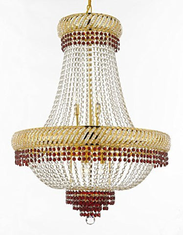 French Empire Crystal Chandelier Chandeliers Lighting Trimmed With Ruby Red Crystal Good For Dining Room Foyer Entryway Family Room And More H26" X W23" - A500-B74/Cg/448/9