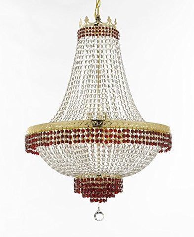 French Empire Crystal Chandelier Chandeliers Lighting Trimmed With Ruby Red Crystal Good For Dining Room Foyer Entryway Family Room And More H36" W30" - A500-B74/Cg/870/14