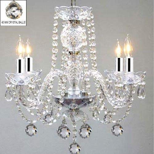 Swarovski Crystal Trimmed Chandelier! Chandelier Chandeliers Lighting W/ 40MM Crystal Balls w/Chrome Sleeves! - J10-B43/B6/26098/4SW