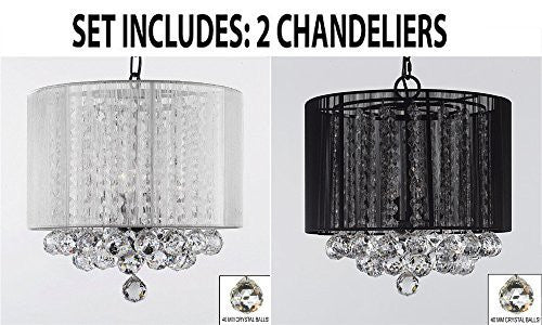 Set Of 2 - 1 White And 1 Black Empress Crystal (Tm) Chandelier With Large Shade & Balls H15" X W15" - 1Ea B6/White/Sm/26028/3 + 1Ea B6/Black/Sm/