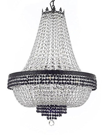 French Empire Crystal Chandelier Chandeliers Lighting Trimmed with Jet Black Crystal With Dark Antique Finish! H36" X W30" Good for Dining Room, Foyer, Entryway, Family Room and More! - A500-B87/CB/870/14
