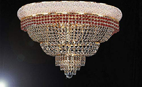 Flush French Empire Crystal Chandelier Chandeliers Moroccan Style Lighting Trimmed with Ruby Red Crystal! Good for Dining Room, Foyer, Entryway, Family Room and More! H16" X W30" - A500-FLUSH/B74/CG/448/21