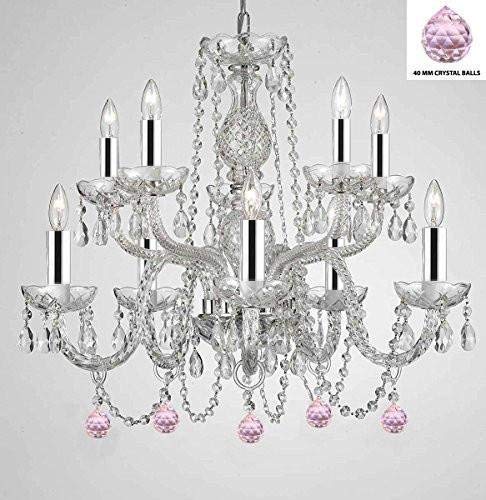 Empress Crystal (Tm) Chandelier Chandeliers Lighting with Pink Color Crystal Balls w/Chrome Sleeves! - G46-B43/B76/1122/5+5