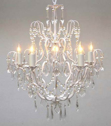 Swarovski Crystal Trimmed Chandelier White Wrought Iron Crystal Chandelier Lighting H27" X W21" - J10-White/C/26025/5 Sw